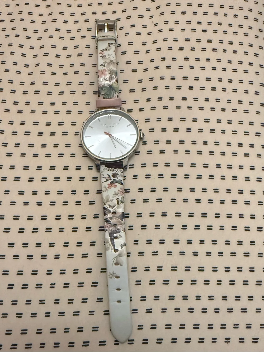 Ted Baker Silver Dial Watch with White Floral Strap